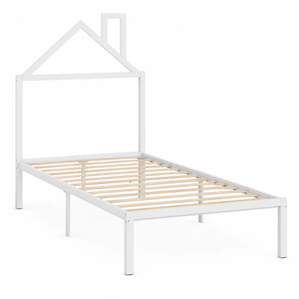 Lit enfant en métal avec tête de lit maison 90x200 cm
