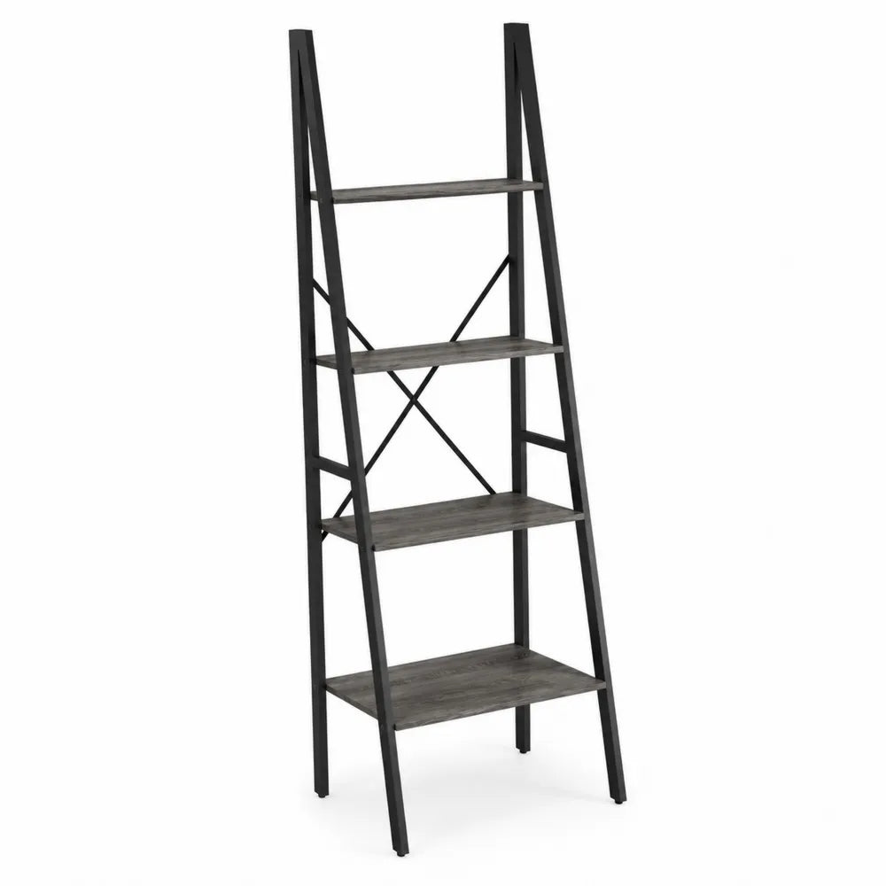 Étagère échelle en bois et métal 4 niveaux Gris/Noir