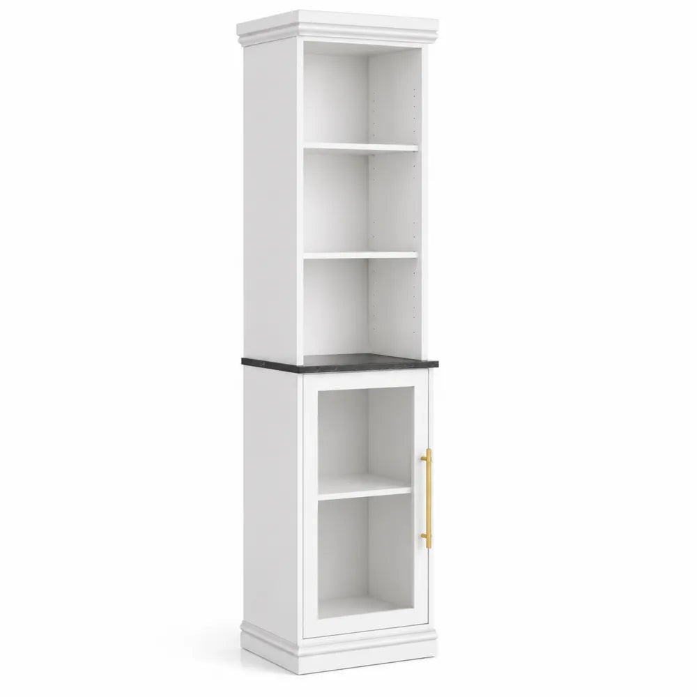 Bibliothèque haute en bois MDF blanc avec porte vitrée