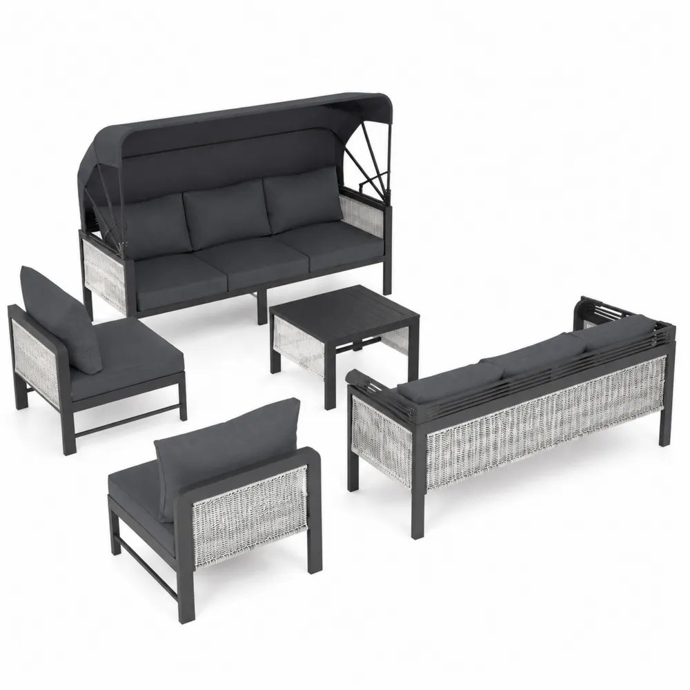 Ensemble de Canapés d'Extérieur en Aluminium et Résine Tressée Gris/Noir