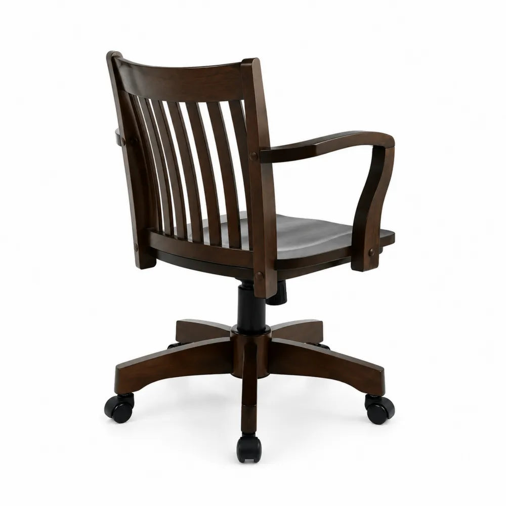 Chaise de bureau en bois avec assise en similicuir