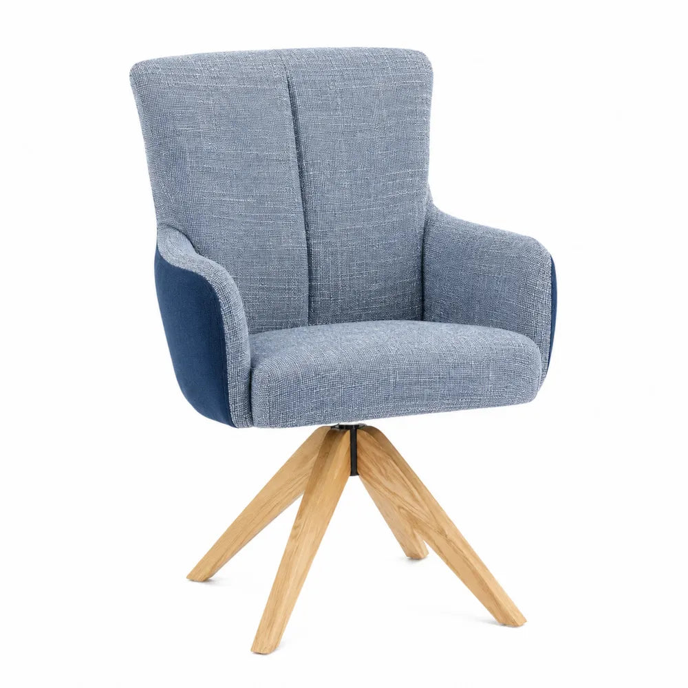 Chaise pivotante en bois et tissu Bleu clair/Bleu foncé