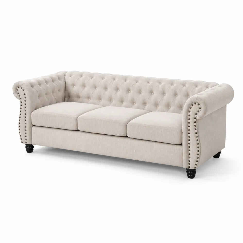 Canapé Chesterfield 3 Places Lin Beige