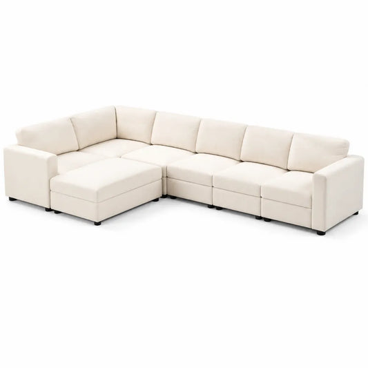 Canapé d'angle modulable en tissu Beige 6 places