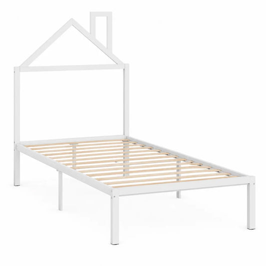 Lit enfant en métal avec tête de lit maison 90x200 cm