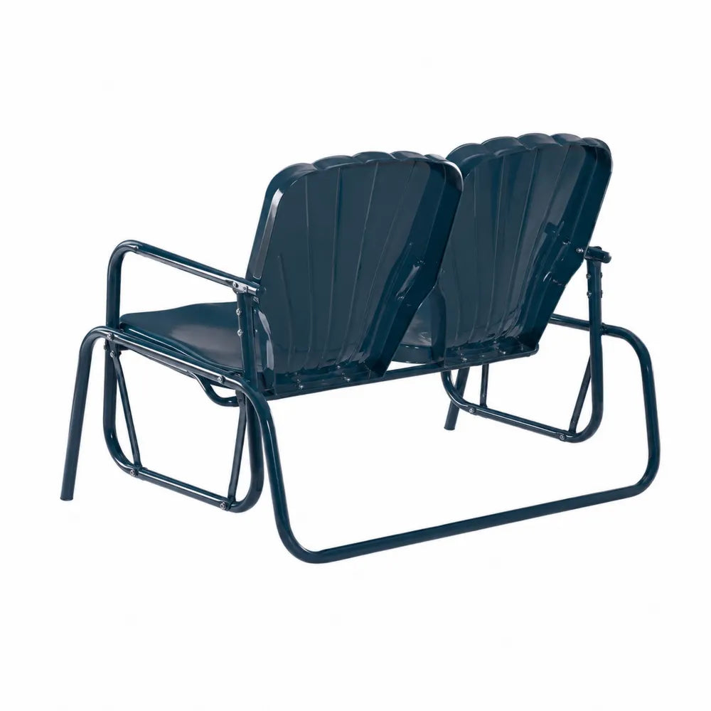 Banc de jardin en métal bleu à bascule 2 places