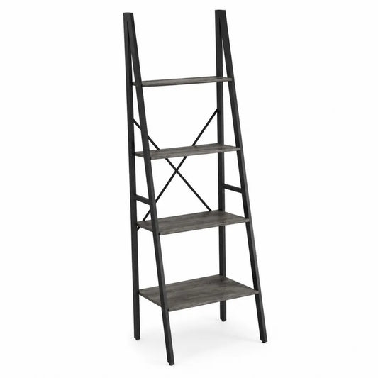 Étagère échelle en bois et métal 4 niveaux Gris/Noir