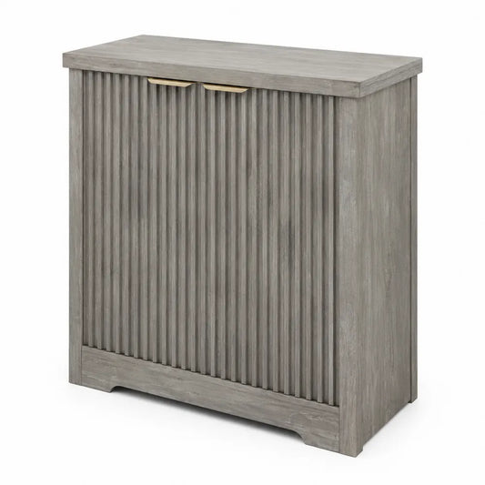 Buffet en bois MDF gris à 2 portes rainurées