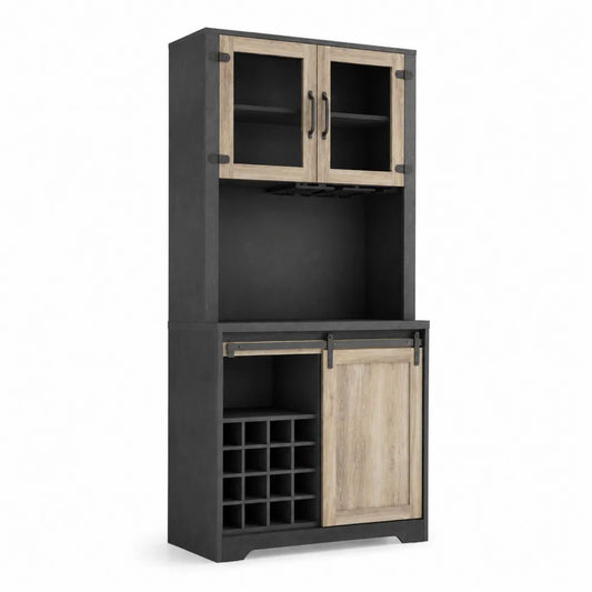 Buffet de cuisine en bois et métal avec rangement pour bouteilles 180 cm