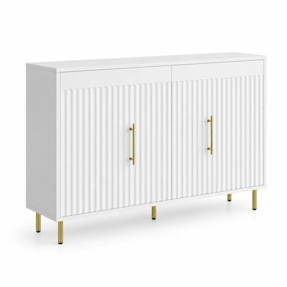 Buffet blanc en Bois avec pieds en Métal et portes rainurées