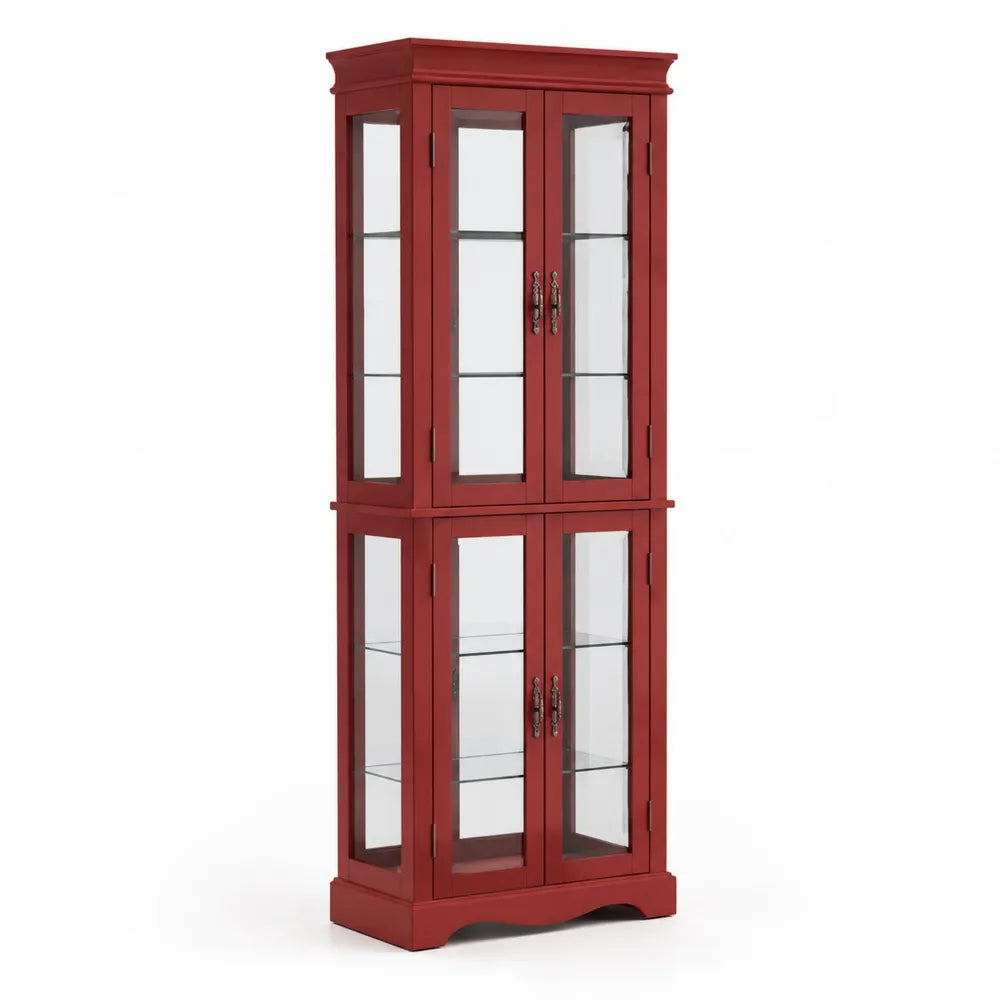 Vitrine en bois et verre rouge 180x60x35 cm