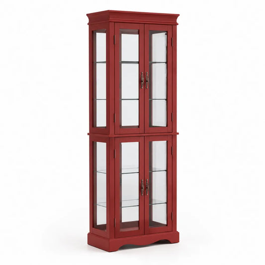 Vitrine en bois et verre rouge 180x60x35 cm
