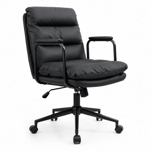 Chaise de bureau en acier et cuir synthétique noir réglable