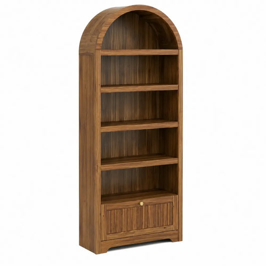 Bibliothèque en bois de teck brun avec étagères et arche 190 cm