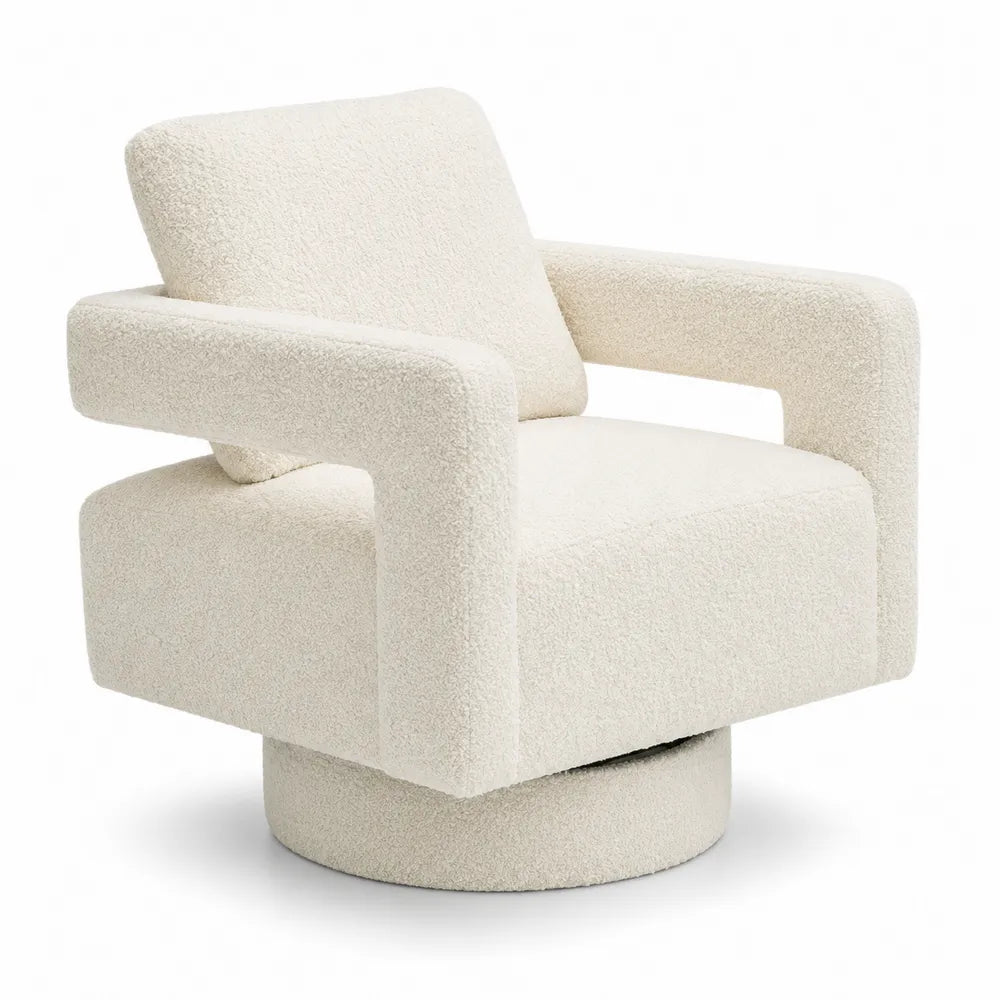 Fauteuil pivotant en tissu bouclé crème