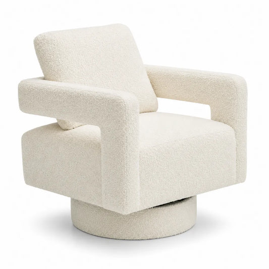 Fauteuil pivotant en tissu bouclé crème