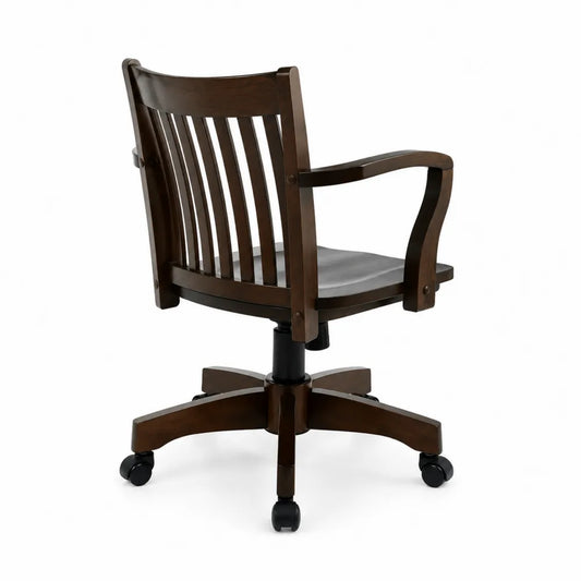 Chaise de bureau en bois avec assise en similicuir