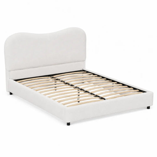 Lit double en tissu polyester avec cadre en bois et métal