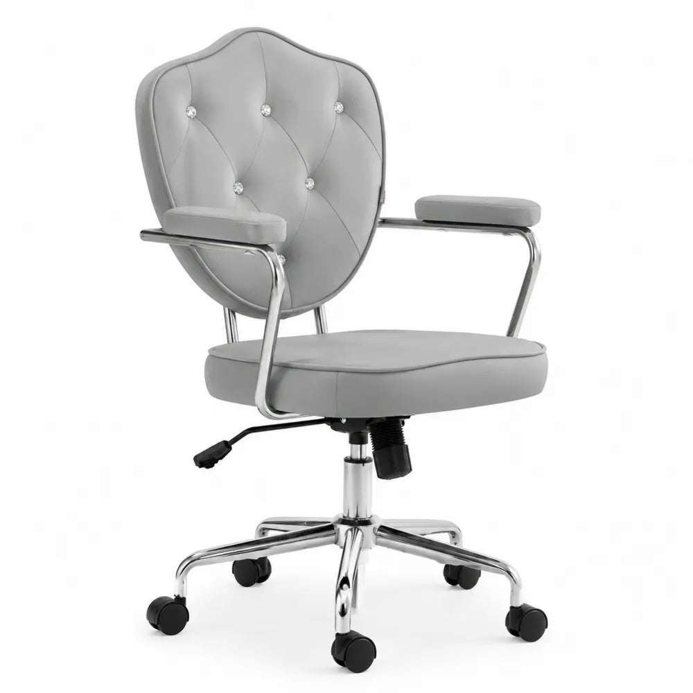 Chaise de bureau pivotante en cuir synthétique gris avec dossier matelassé