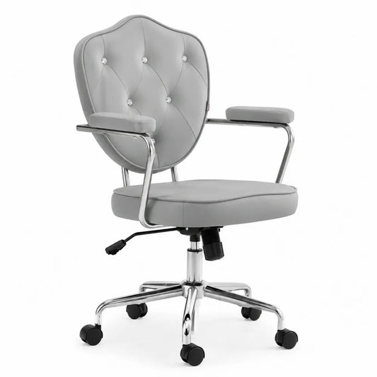 Chaise de bureau pivotante en cuir synthétique gris avec dossier matelassé