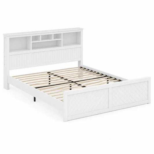 Lit en bois avec rangement intégré, 200x160 cm - Blanc