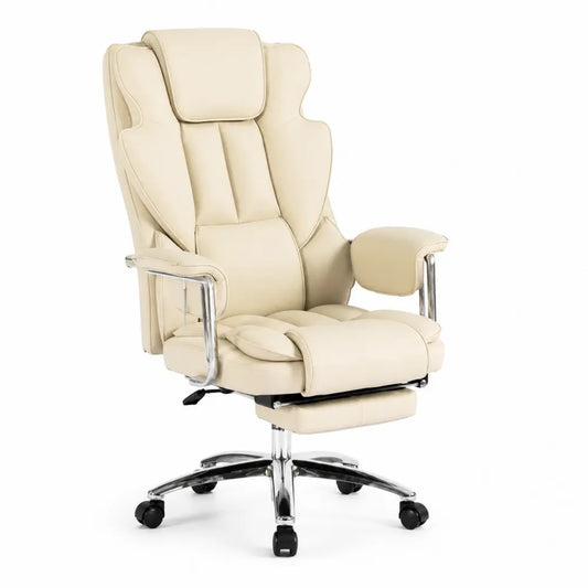 Chaise de bureau en cuir avec repose-pieds réglable